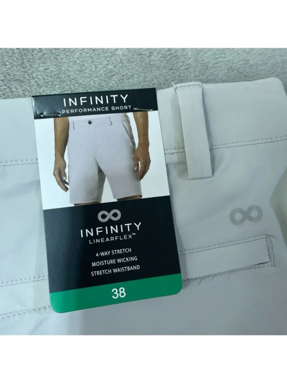 NWT Infinity Men's 38 Linearflex Performance Shorts Light Gray 4-Way Stretch
